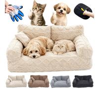 Générique Plush Calming Dog Sofa Bed with Removable Washable Cover, Soft Cat Sofa with Raised Rim & Non-Slip Bottom, Sofas & Chairs for Dogs Fluffy Dog Couch Bed (Beige, S)