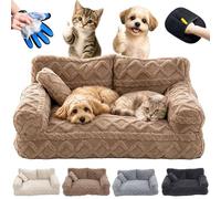 Générique Plush Calming Dog Sofa Bed with Removable Washable Cover, Soft Cat Sofa with Raised Rim & Non-Slip Bottom, Sofas & Chairs for Dogs Fluffy Dog Couch Bed (Khaki, 3XL)