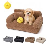 Générique Plush Calming Pet Sofa Bed, Plush Calming Dog Sofa Bed with Removable Washable Cover, Dog Sofa Beds with Removable Cover Cat Sofas Beds for Small Medium Pets (Khaki, S 45 * 39 * 21cm)