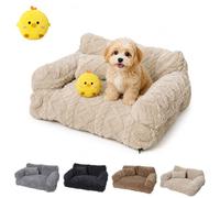 Générique Plush Calming Pet Sofa Bed, Plush Calming Dog Sofa Bed with Removable Washable Cover, Dog Sofa Beds with Removable Cover Cat Sofas Beds for Small Medium Pets (Beige, XL 80 * 50 * 32cm)