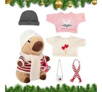 Générique Plush Capybara Toy, Cartoon Animal Set with 9 Dress-Up Outfits and Accessories, Fun Interactive Soft Doll for Party Supplies, Christmas Holiday Decorations on Bed Sofa Couch Display