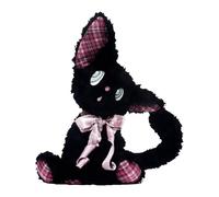 Générique Plush Cat Stuffed Animal - 35cm Soft Doll Pillow for Hugging | Quality Plush Fabric with PP Cotton Filling, Cute Black Cat with Pink Bow and Plaid Design, Comfort Toy for Kids Girls Boys