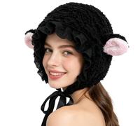 Générique Plush Lamb Hat - Cute Cartoon Sheep Beanie with Chin Ties