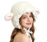 Générique Plush Lamb Hat - Cute Cartoon Sheep Beanie with Chin Ties