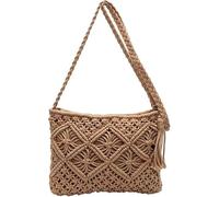 Générique Pochette minimaliste à pompons pour femme, sac rétro en corde de coton tissée, sac à bandoulière en crochet pour femme, style bohème, idéal pour les vacances ou les pique-niques