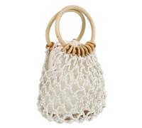 Générique Pochette pour Femme Mini Pochette Tissée en Corde de Coton et Bois Blanche, à Cordon Coulissant, Capacité pour Petits Essentiels, pour Sorties Casual et Rendez-