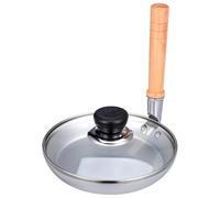 Générique Poêle à Frire Japonaise 17 CM pour Tamagoyaki et Oyakodon Manche Vertical en Bois Acier Inoxydable sans Revêtement Couvercle en Verre Compatible Cuisson au Gaz Poêle