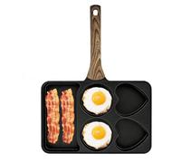 Générique Poêle à œufs | 5 compartiments, manche en bois amovible - Ustensiles de Cuisine Antiadhésifs,Maison, Appartement, BBQ, Camping, Petit-déjeuner, Hamburger, Viande, Poisson, Poulet, Bacon