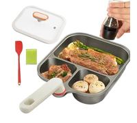 Générique Poêle à Œufs Antiadhésive - Poêle de Cuisine à 3 Compartiments - Modèle en titane avec couvercle et spatule en silicone,pour Œufs, Crêpes, Bacon et Préparation des Repas