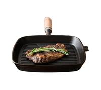 Générique Poêle Grill | Revêtement Antiadhésif avec Manche en Bois - Poêle Multifonction Portable Pour Cuisson BBQ Et Pique-nique