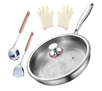 Générique Poêle Plateful Titanium Pro, Poêle Antiadhésive Martelée en Titane avec Spatule, Louche, Gants, Multifonctionnelle, Résistante Aux Rayures, Durable, sans Revêtement(With lid,10.23in/26cm)