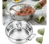 Générique Poêle Titanium Martelée Pro 26 Cm Avec Couvercle, Antiadhésive Sans Revêtement, Double Poignée, Tous Feux, Lot Avec Gants Silicone(11in)