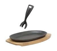 Générique Poêles en Fonte Avec Poignée de Plateau en Bois, Ustensile Ovale | Poêle Gril Fer Pour maison, cuisine, appartement, barbecue, fête, cuisinière, four, steak, poisson,
