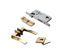 Générique Poignée De Porte Intérieure Moderne Dorée Brillante - Quincaillerie De Verrouillage For Portes Intérieures(Complete set)