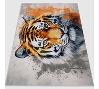 Générique Poil Court Tapis Animal Aquarelle Tigre Impression, Gris Jaune Doux 80 x 150 cm Tapis AntidéRapant Chambrel Manger Decoration - Facile à Nettoyer Durable Lavable en Machine