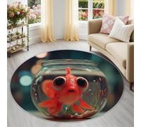 Générique Poisson Bol en Verre Tapis Rond Lavable 100 cm, Tapis Intérieur Antidérapant, Réalisme Mignon Poil Ras Facile à Nettoyer pour Entrée & Cuisine, Multicolore