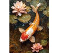 Générique Poisson Koi Kit de Broderie Point de Croix 11CT Pré-imprimé - Idéal pour Débutants et Adultes, Activité DIY pour la Décoration Intérieure 30x40cm 156