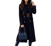 Générique Polaire Femme élégant en Laine à Double Boutonnage Veste Couleur Unie Léger Long Blouson Coupe Vent Automne Hiver Femme Jacket Manches Longues Cardigan Bouton Revers Chaud Trenchcoat