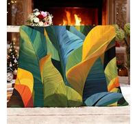 Générique Polaire Flanelle Texture De Feuille De Bananier Tropicale Chaude Douce Moelleuse Couverture de Lit Couvre-lit Jeté de Canapé Vert Couverture Convient Adulte et Enfant L 100x130cm