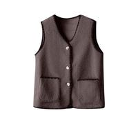 Générique Polaire Sans Manche Femme Fourrure Laine Grande Taille Manteaux Blouson Gilet Veste Hiver Long Col En V Zippé Bouton Pour La Randonnée, Le Ski