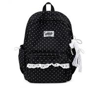 Générique Polka Dot Backpack Lace Backpack Y2k Aesthetic Large Laptop Daypack (Black,With charm)