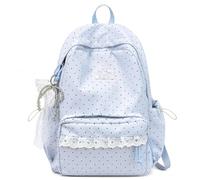 Générique Polka Dot Backpack Lace Backpack Y2k Aesthetic Large Laptop Daypack (Blue,With charm)