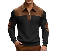 Générique Polo à Fermeture Zip Col Revers Patchwork Polo Manches Longues Nouveau Modèle Automne-Hiver Haut Décontracté Coupe Sport Mélange Sweat-Shirt Léger à Col Chemise pour Loisirs