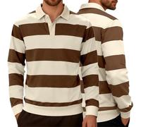 Générique Polo à Manches Longues pour Homme de Style Rugby Rayé - Pull en Tricot Rayé avec Col - Haut Classique pour Un Look Sportif et élégant