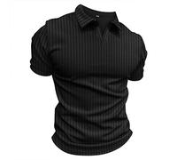 Générique Polo Homme,Chemises à Col en V Musculaire Coupe AjustéE T-Shirts De en Coton à Manches Courtes T-Shirts Doux en Tricot CôTelé (Black, S)