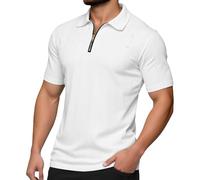 Générique Polo Homme Haut d'été Confortable à Manches Courtes et Fermeture éclair pour Homme, Couleur Unie, Tendance (White, S)