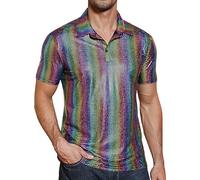 Générique Polo Homme Manche Courte, Hommes décontracté à Manches Courtes Chemise 70 Disco discothèque fête t-Shirt Couleur