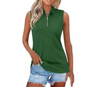 Générique Polo Sans Manches À Fermeture Éclair Pour Femme Été Hauts Chic Blouse D'Affaires Chmises Décontracté Couleur Unie Basique Top Extensible Respirant Sobre Classique