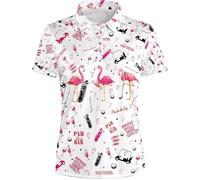 Générique Polos de golf amusants pour femmes, tee-shirts, hauts, tenues avec t-shirts hawa茂ens pour femmes amateurs de sportifs, flamant rose, L