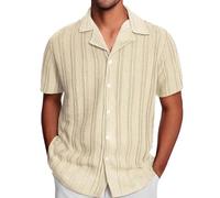 Générique Polos Verts Hommes Manches Courtes et ajouré pour Homme, Printemps-été Polos Rayés Hommes Manches Courtes (Beige, S)