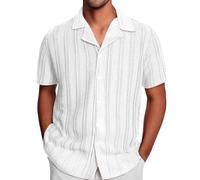 Générique Polos Verts Hommes Manches Courtes et ajouré pour Homme, Printemps-été Polos Rayés Hommes Manches Courtes (White, M)