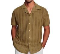 Générique Polos Verts Hommes Manches Courtes et ajouré pour Homme, Printemps-été Polos Rayés Hommes Manches Courtes (Brown, M)