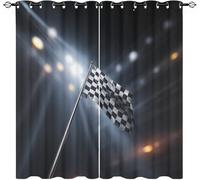 Générique Polyester Rideaux Occultants 2 Panneaux 117L X 229H cm, Rideau Oeillets Noir,Rideaux Lsolant Thermique Drapeaux du Sport Automobile Draperies pour Chambre d'enfant et Salon Décore
