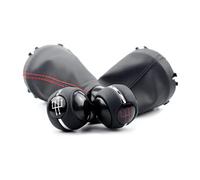 Générique Pommeau de levier de vitesse à course courte Pommeau de levier vitesse manuel en cuir pour Mini pour Cooper F55, F56, F54, F60, 5 et 6 vitesses remplacer(Red line Red word 6)