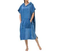 Générique Poncho De Bain Femme Plage Robe Eponge Cape Sortie De Bain Adulte Serviette De Piscine Pour Se Changer Avec Poche (Bleu, Moyen)