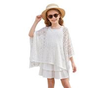 Générique Poncho de Plage pour Fille en Tissu Microfibre léger avec Capuche intégrée, idéal pour se Changer après la baignade ou comme Gilet de Soleil, Taille 7-12 Ans (White, 7-8 Years)
