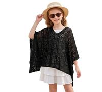 Générique Poncho de plage pour fille en tissu microfibre léger avec capuche intégrée, idéal pour se changer après la baignade ou comme gilet de soleil, taille 7-12 ans (Black, 7-8 Years)