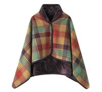 Générique Poncho Femme Polaire Plaid Châle Polaire Cape Hiver Chaud avec Boutons Couverture à Carreaux Poncho Surdimensionné Deux Tailles
