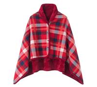 Générique Poncho Femme Polaire Plaid Châle Polaire Cape Hiver Chaud avec Boutons Couverture à Carreaux Poncho Surdimensionné Deux Tailles
