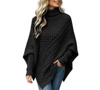 Générique Poncho Pull col roulé Femme Pull Ample en Maille Style Cape | Pull Femme Col Roulé Automne Hiver Pull Chaud Jacquard Tricot Décontracté Pullover Manches Longues Bouffantes