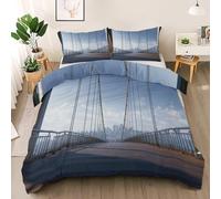 Générique Pont Suspendu Housse de Couette 160x200 avec 2 Taies d'oreiller 65x65 cm - Pont de la Ville Parure de lit 160x200 - Microfibre Parure Couette avec Fermetures éclair, Bleu