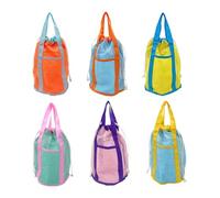 Générique Pool Toy Bag, Set of 6 Drawstring Backpacks 8.66x8.66x13.39 inches, Quick-Dry Lightweight Storage, Large Capacity Mesh Sacks for Beach, Water Sports, Boat Trips, Travel, Outdoor