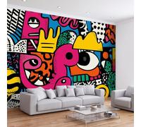 Générique Pop Abstrait Graffiti Géométrie Papier Peint Photo 250 x 175 cm | Intissé Papier Peint Mural Décoration Coloré Personnages Graffiti pour Chambre Salon TV Fond