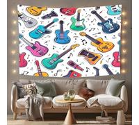 Générique Pop Art Guitare Tapisserie Murale, Dessin Animé Note de Musique Tapis Mural pour Chambre, Multicolore Decoration Murale Salon Dortoir Grand Format 150x130 cm