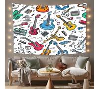 Générique Pop Art Guitare Tapisserie Murale Nature, Amusant Note de Musique Toile Murale Paysage, Multicolore Poster Mural XXL Decoration pour Maison230x180 cm