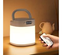 Générique Portable Handle Cordless Night Lamp with Clock,LED Touch Sensor Remote Night Light,USB Rechargeable Dimmable Bedside Mini Lamp,for Home,Bedroom,Bathroom,Tent,Camping